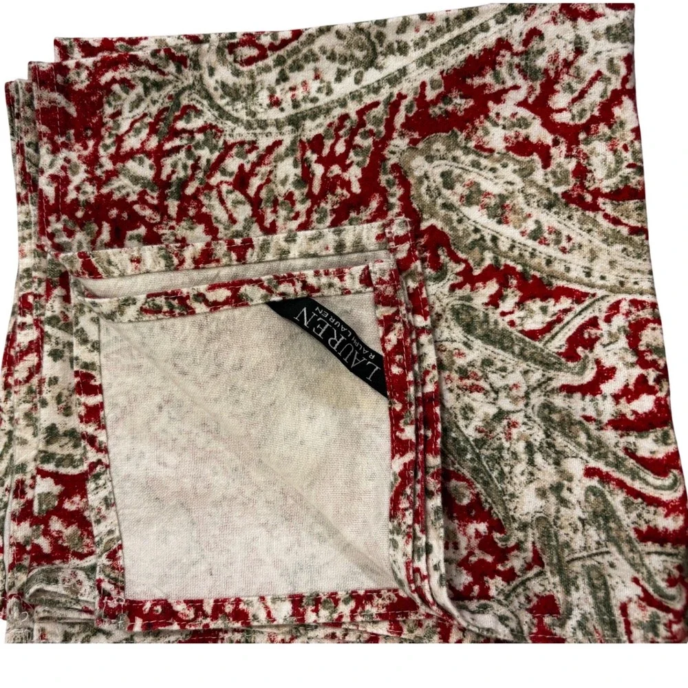 Ralph Lauren Paisley‎ Print Napkins Set of 8 Red Cream Green Cotton